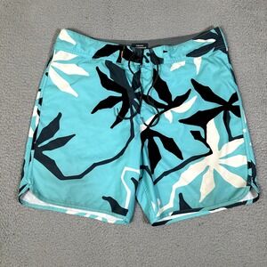 Quiksilver Waterman Shorts Mens 38 Blue Floral Board Swim Drawstring Pocket Logo